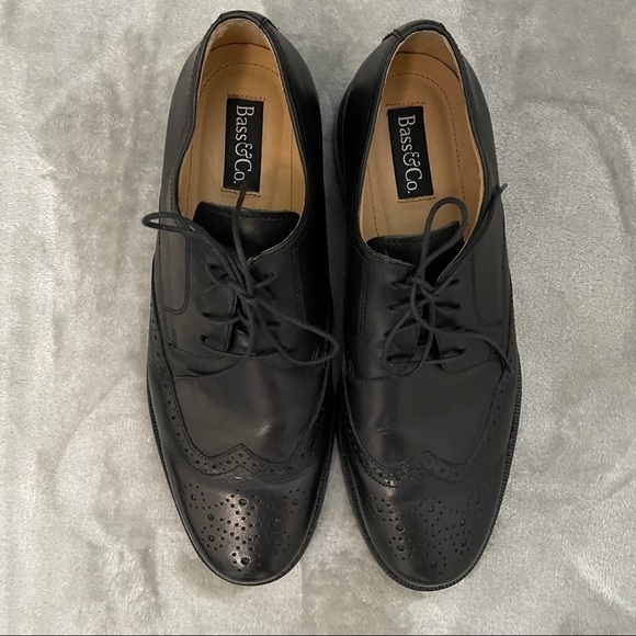 Bass & Co Mr Dylan Black Leather Formal Wigtip Lace Up Oxford Loafer Size 9M - Picture 11 of 13